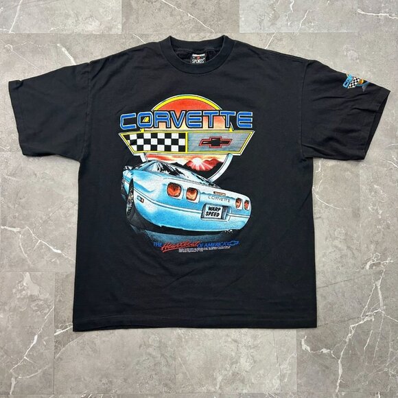 90s Vintage Corvette Graphic Tee Mens XL Chevrolet Heartbeat of America Chevy - Picture 1 of 10